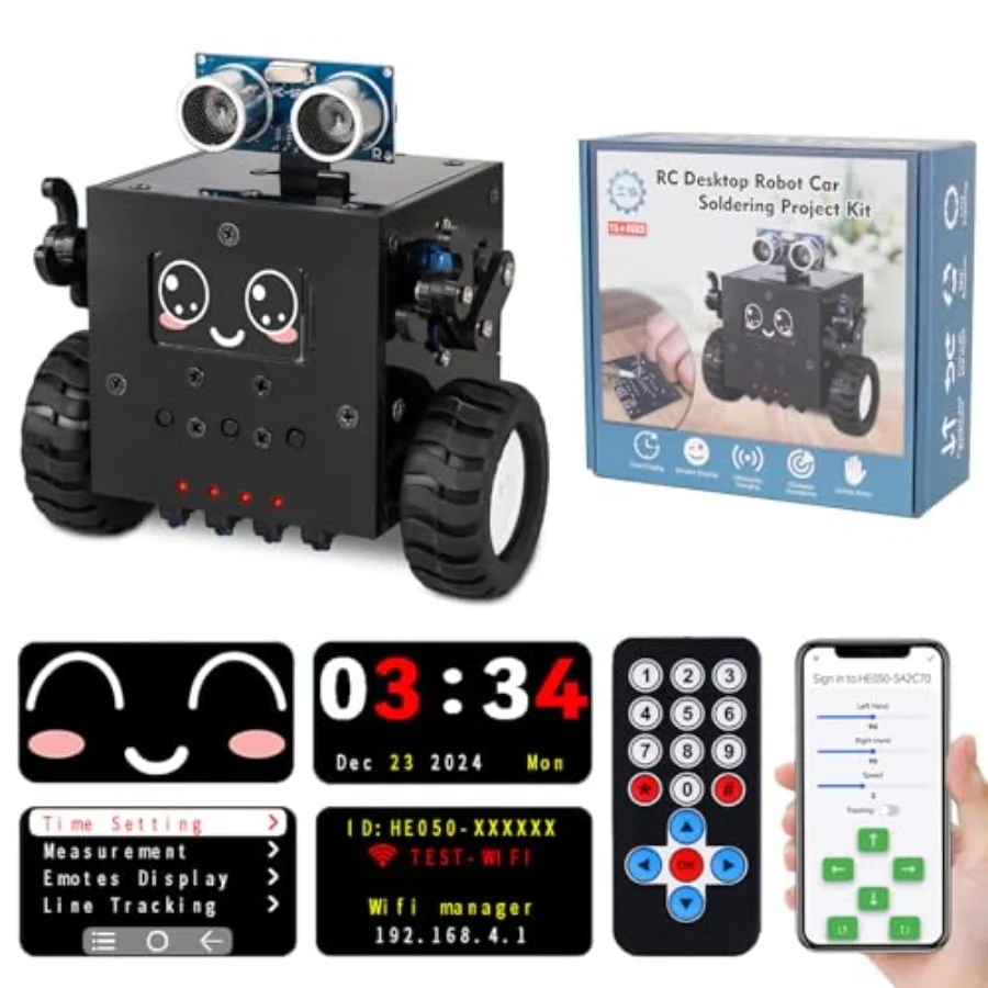 

DIY Robot Car Soldering Project for Education Hobby Use, PCB Metal Components, Black Silver, Ultrasonic Obstacle Avoidance RC C
