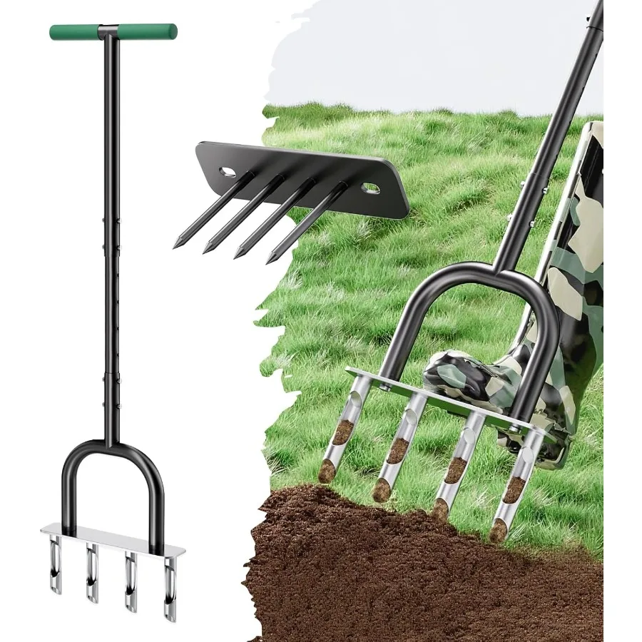 2in1 잔디 에어레이터 코어 에어레이터 잔디 도구 교체 가능한 중공 및 솔리드 틴 포함 정원 잔디 및 마당용 휴대용 토양 압축기