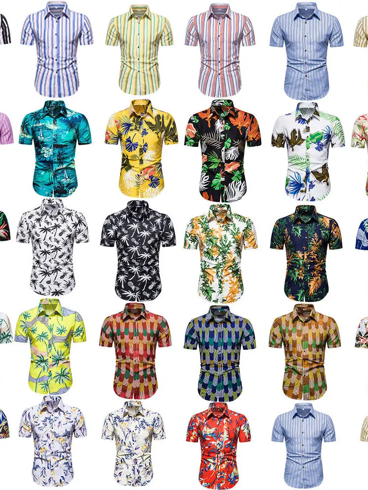 

ort Sve Printed irt Turn-down Collar Floral Print Slim Fit Summer Casual Men's irt Button Closure oulder-Length