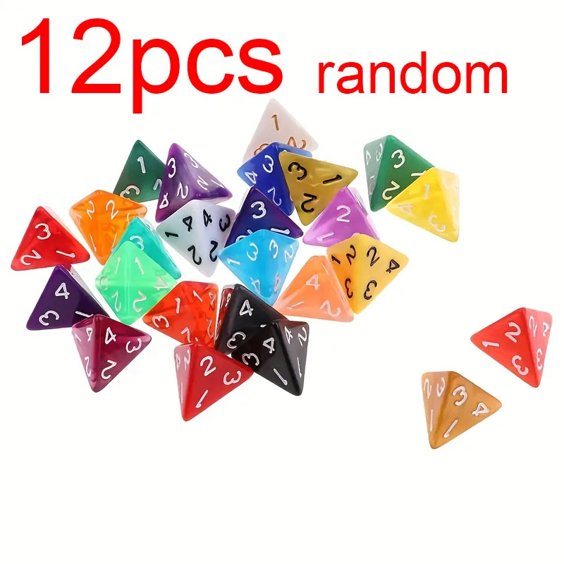12pcs Random Color Acrylic 4-Sided Dice, Suitable for Party Events, Board Game Additions, for party Supplies, Christmas, Birthda