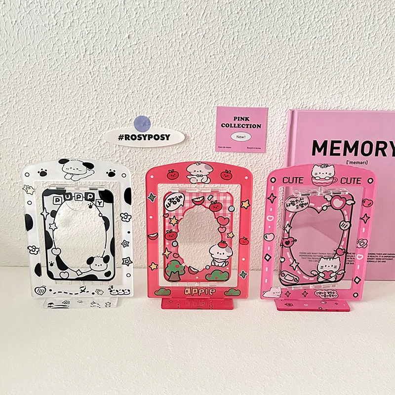 Imagem -03 - Sweet Dog Cartoon Photocard Holder Rotation Idol Photos Display Stand Protetores de Cartão Decoração de Mesa Acrílica