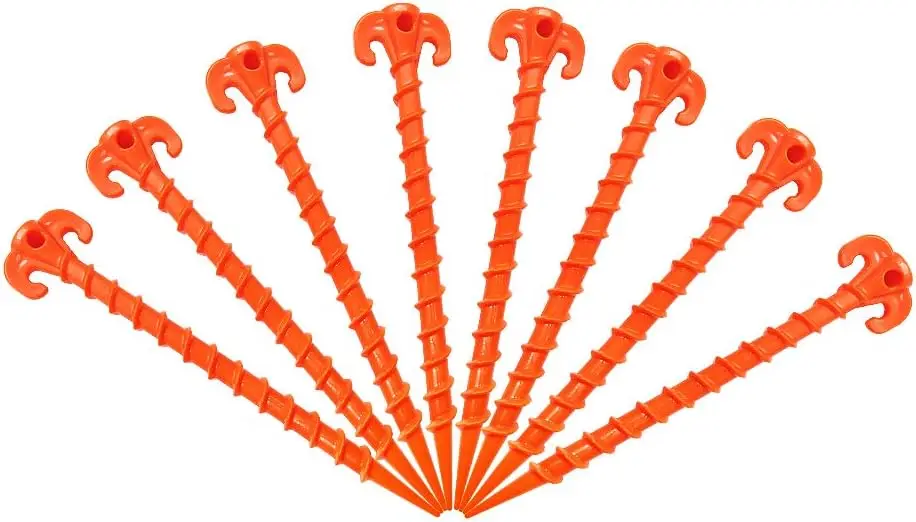 Stakes Canopy Anchors Beach Tent Stakes Heavy Duty Screw Shape 25 cm 10 inch - 8 Pack Orange Tent Stake for Outdoor Hiking Campi