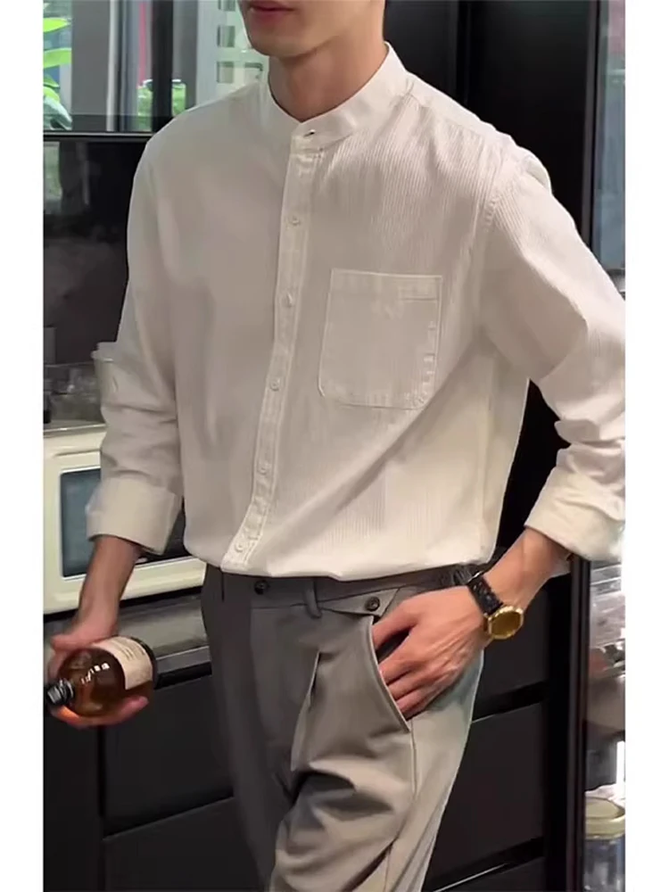 

Cleanfit White Long Sve Casual Loose Pure Color irt Men's Spring Versatile Loose Fit Top Quali Youth Faion Spring 2025