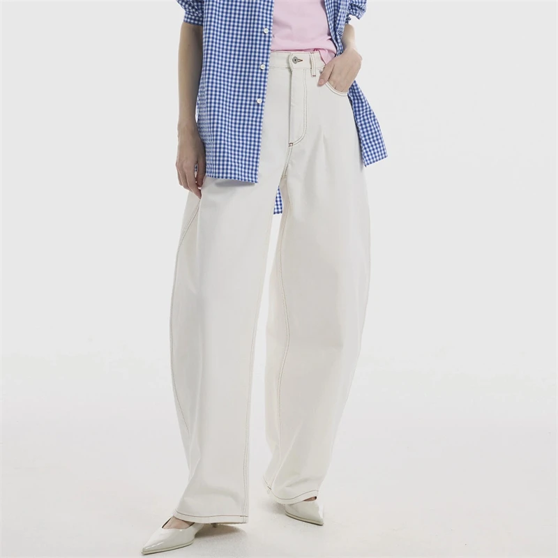 Y2K High Waist Wide Leg Pants Women's Fashion Casual White Denim Long Trousers Cotton Washed Summer Present Quality