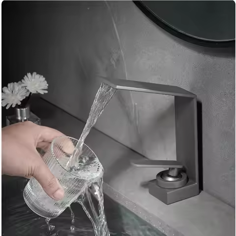 Modern Basin Faucet Cold and Hot Water Tap Household Fixed Countertop Stainless Steel Waterfall Faucet Deck Mounted