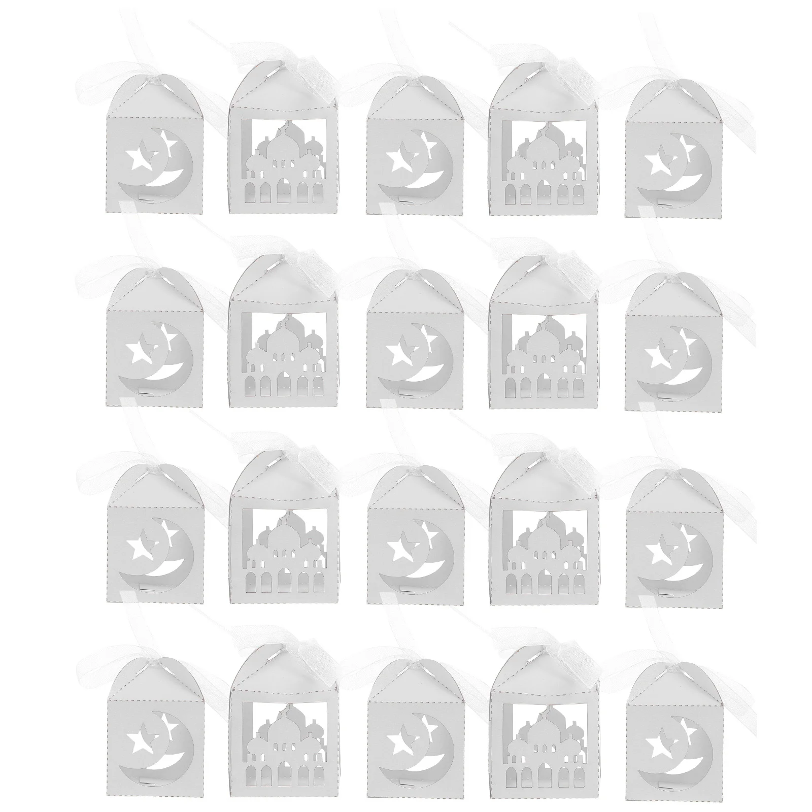 

50Pcs Middle Eastern Moon Star Ribbon Candy Boxes Hollow Rose Shape Wedding Shower Party Favor Boxes Elegant Souvenirs