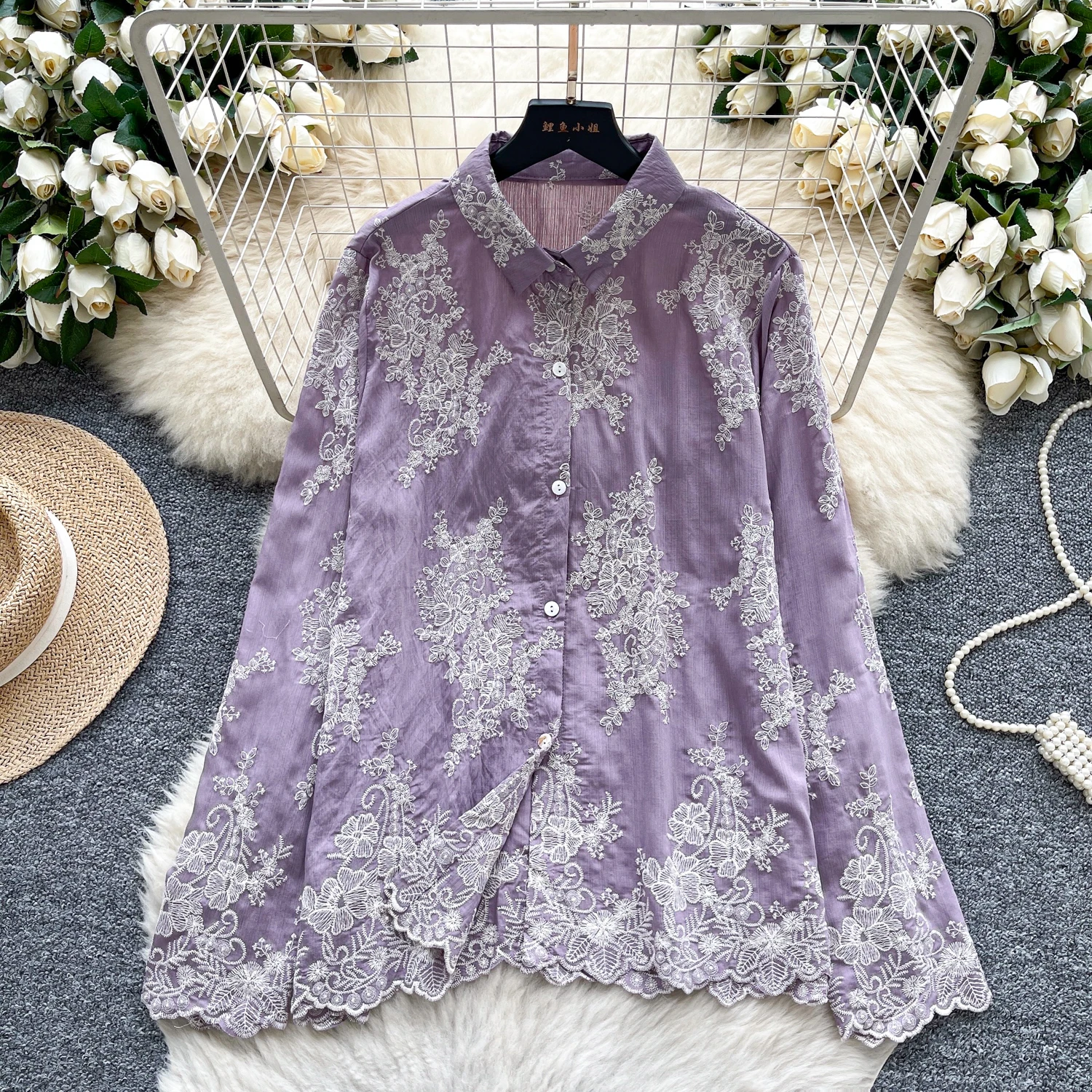 Hotsweet vintage mangas compridas botão bordado fino topo francês streetwear moda sexy high street outono camisetas