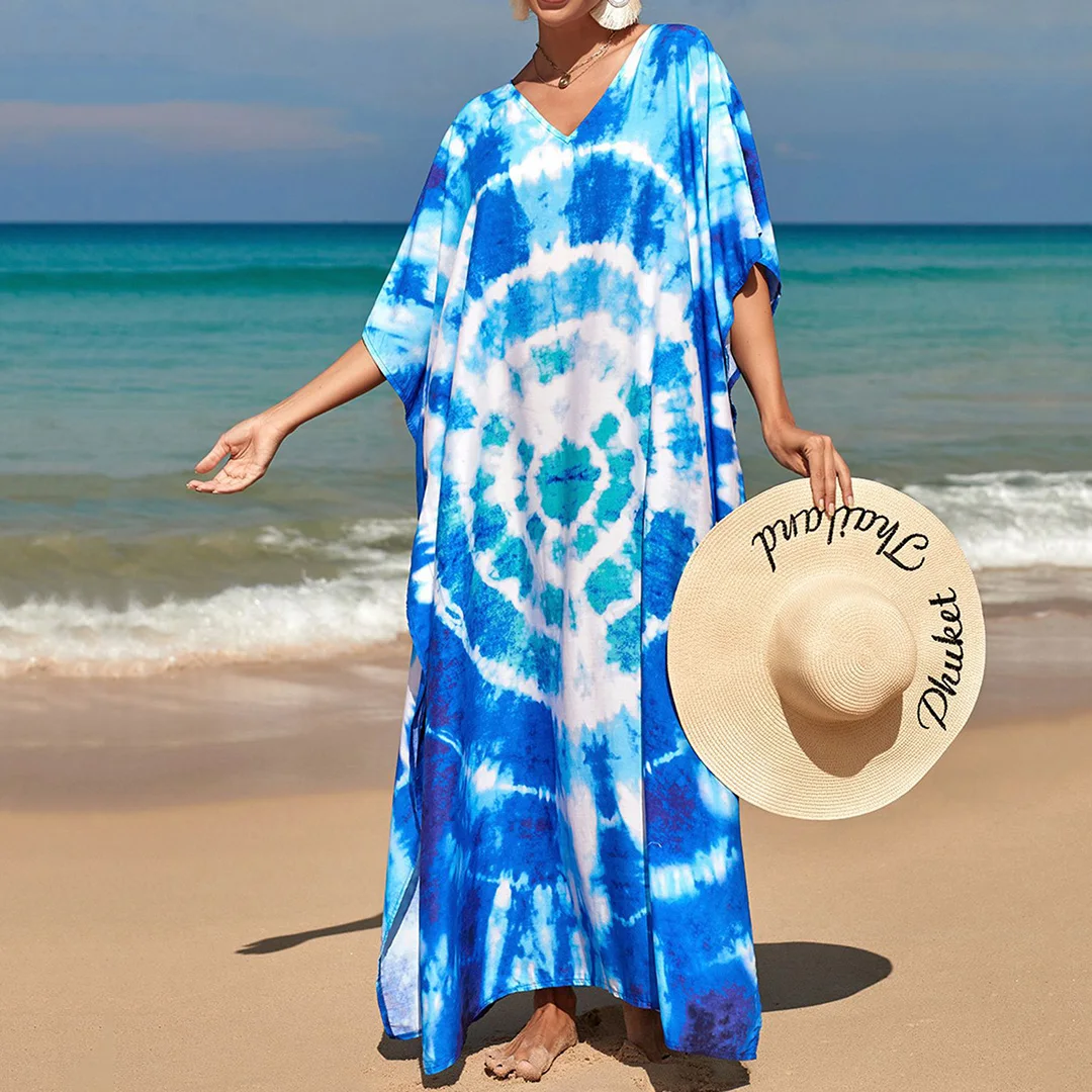 2026 Neues Buntes Kaftan-Tunika Strandkleid Strandmode Strandüberwurf Locker Sitzendes Maxikleid für Damen V4428 – Detail 26