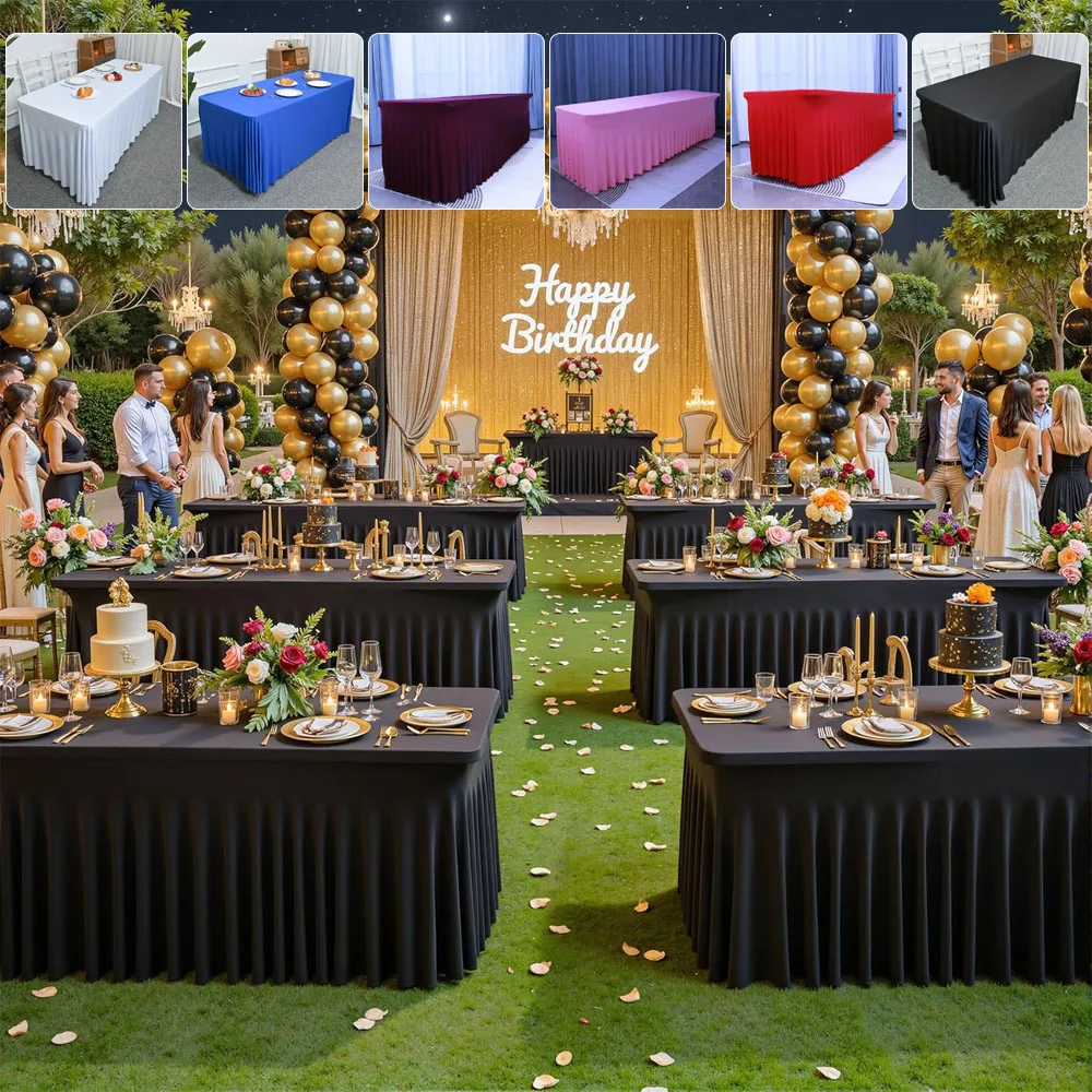 

Dustproof 4/6/8Ft Elastic Fitted Spandex Table Skirt Universal Fitted Stretch Tablecloth for Outdoor Party Banquet Wedding 식탁보