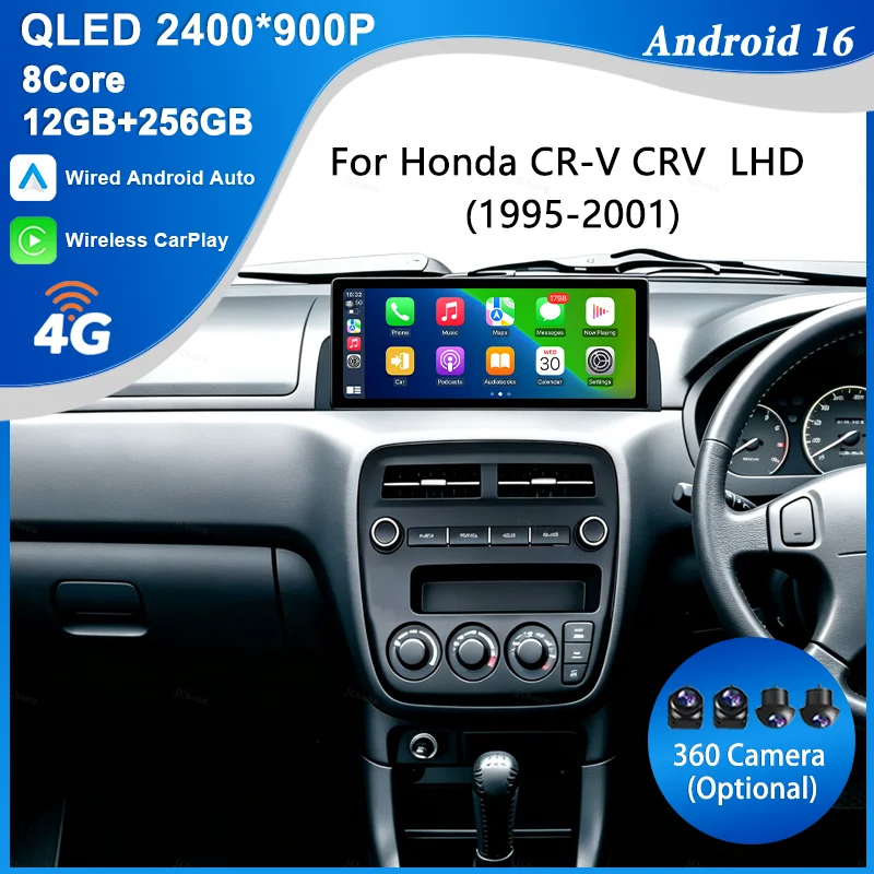 HD 12.3 inch Android 16 BT 4G WiFi GPS IPS Touch FM RDS DSP Stereo Car Radio Multimedia Player for Honda CR-V CRV LHD 1995-2001