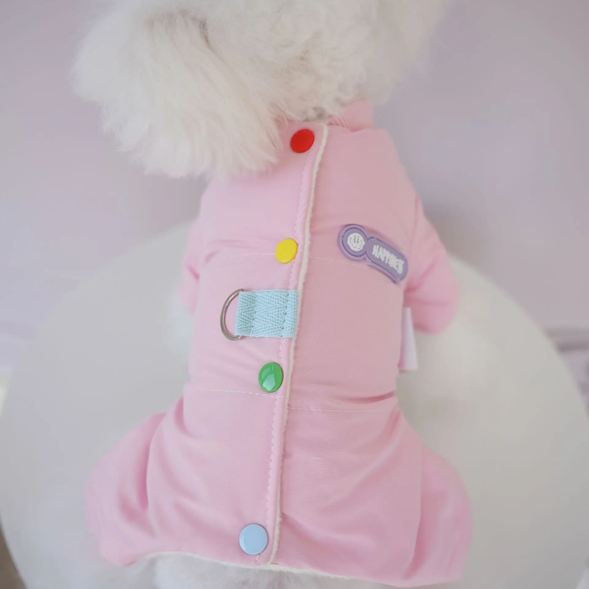 Pet Jumpsuit with Colorful Button Back and Four Legged Windproof and Warm Outerwear for Cats in Autumn and Winter Puppy Clothes