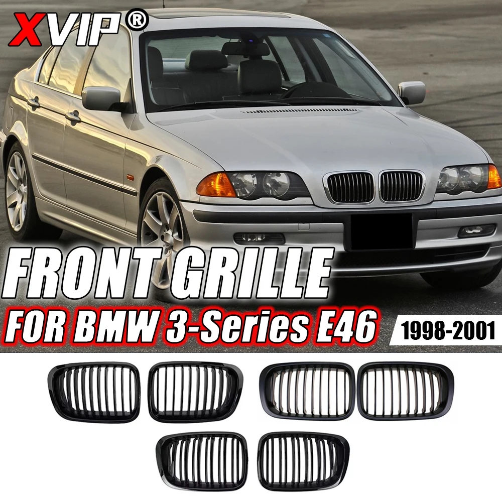 XVIP Single Line Style Upper Racing Grilles For BMW E46 4-Door 320i 323i 325i 328i 330i 1998-2001 Double Line Front Bumper Grill