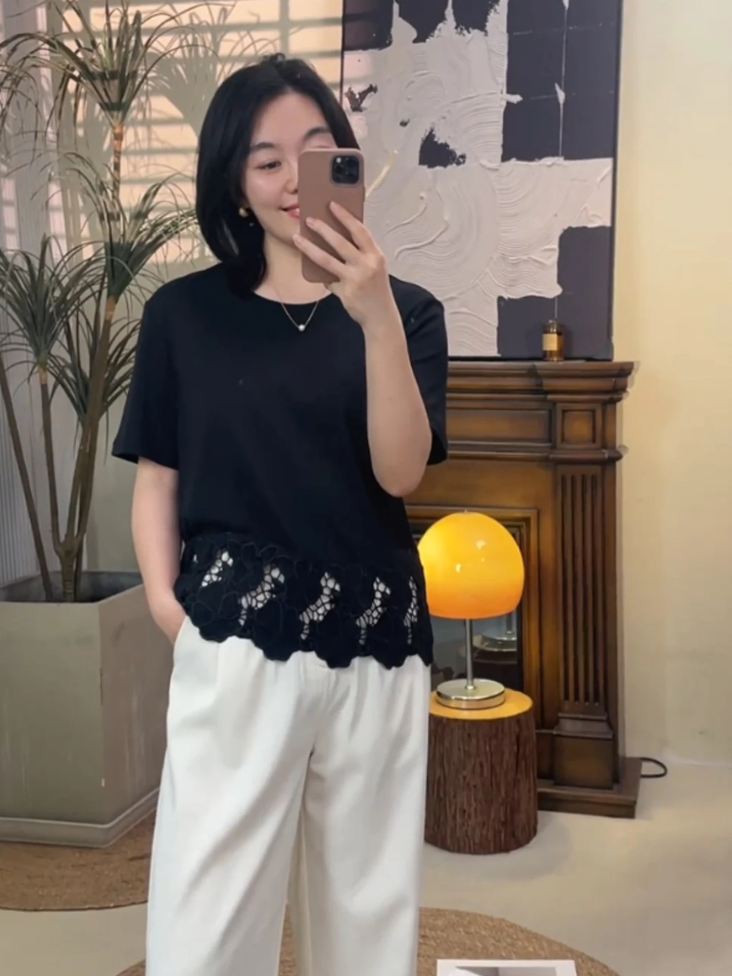 Estate Nuovo Sle Scava fuori rotondo Ne Loose Fit ort Sve T-irt Coreano Pendolarismo Sle Colore puro Base irt Faion Design