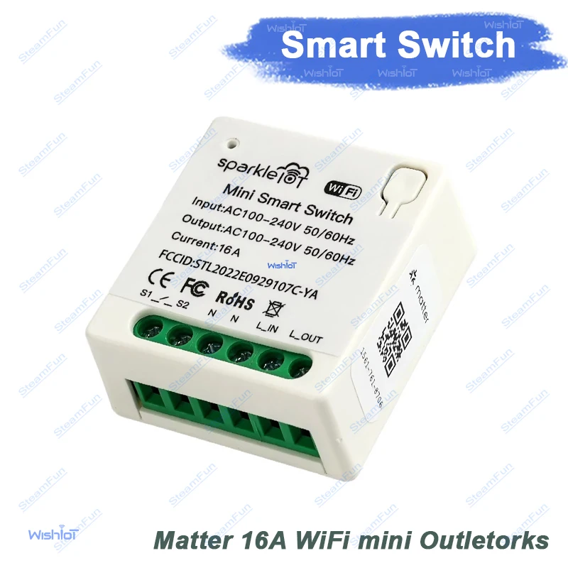 Matter 16A WiFi Smart Switch Mini Relay Module with Dual Control Compatible with HomeKit/Alexa/Google for Smart Home Automation