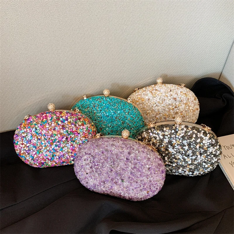 حقيبة سهرة عصرية بالحجارة بيج كرة مستديرة ثوب حفلة حقيبة انفصال مقبض الفيروز مخلب محافظ الزفاف للمرأة #2