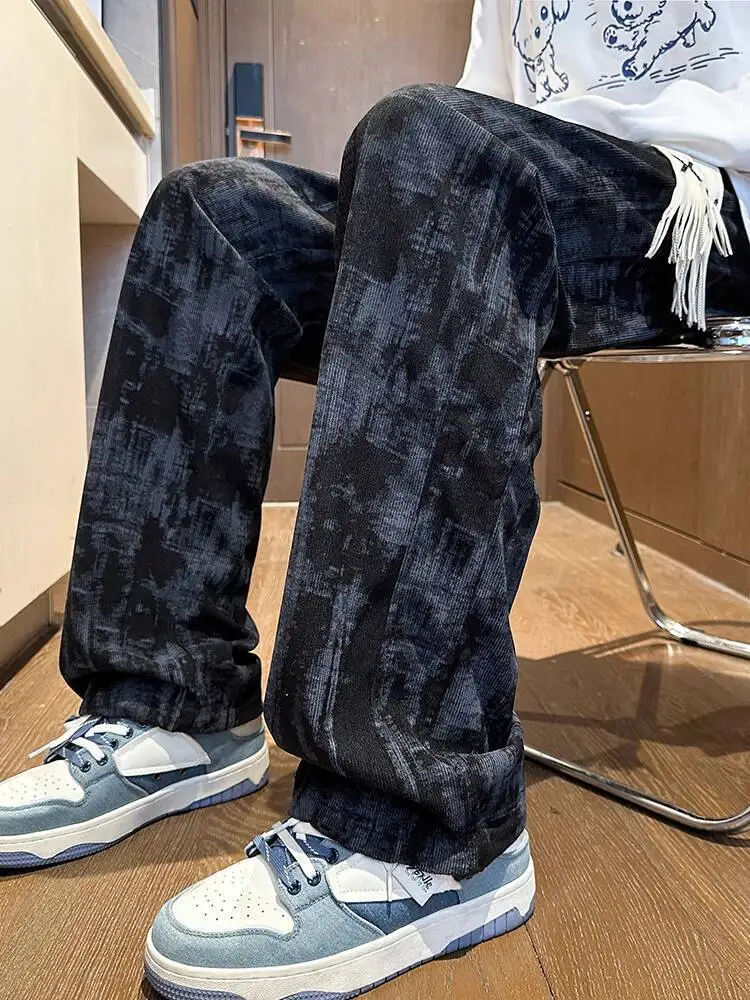 Tie Dye Casual Pants For Men 2025 Autumn New Street Style Loose Straight Leg Trousers For Teens