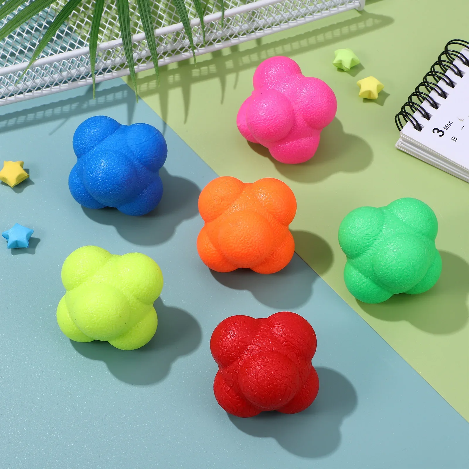 3/6pcs Hexagon Reflex Training Silicone Agility Coordination Reflex Exercise Sports Fitness Training Ball Equipment Hand weights