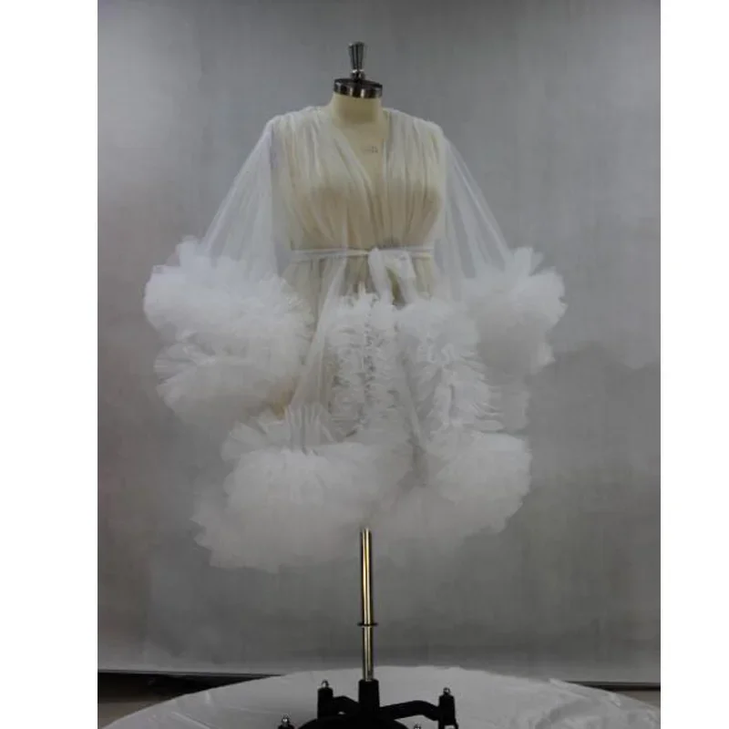 Mini short version of  classic  Maternity Robe For Photo Shoot See Through Tulle Maternity Gown Baby Shower Dresses Photography