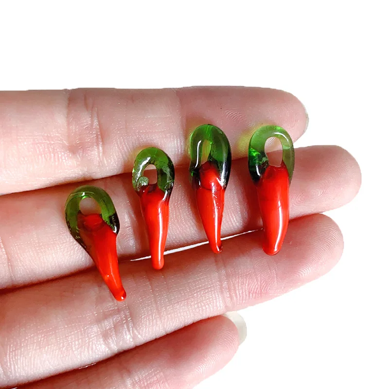 10pcs 2-2.5cm Lampwork Red Chili Glass Charms Hot Cute Vegetable Pendant For Earring Necklace DIY Jewelry Making