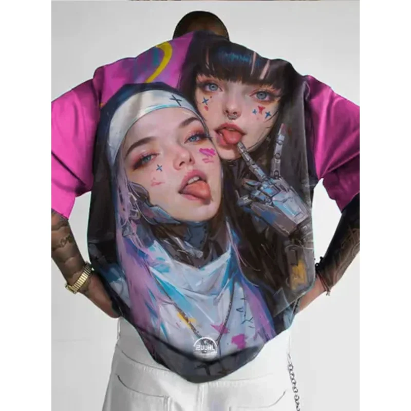 Men's T-Shirt Anime Character Tee 3D Sexy Beauty Printed t shirts Loose Casual Men's Clothing Fashion Short Sleeve Y2k Tops