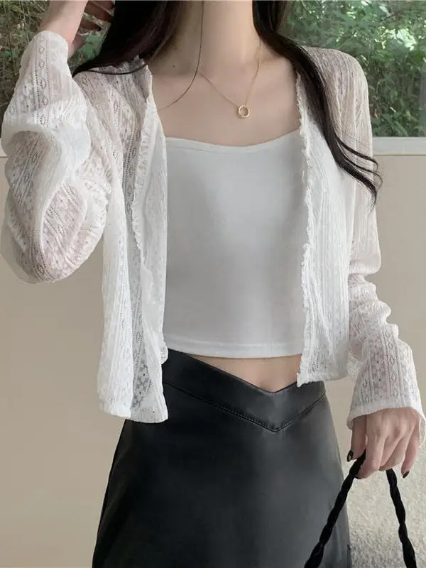 Ultra-Fine Ice-Silk Thin Sunscreen Chiffon Cardigan Women's Summer Small Size Outerwear awl Cover-Up ort Top