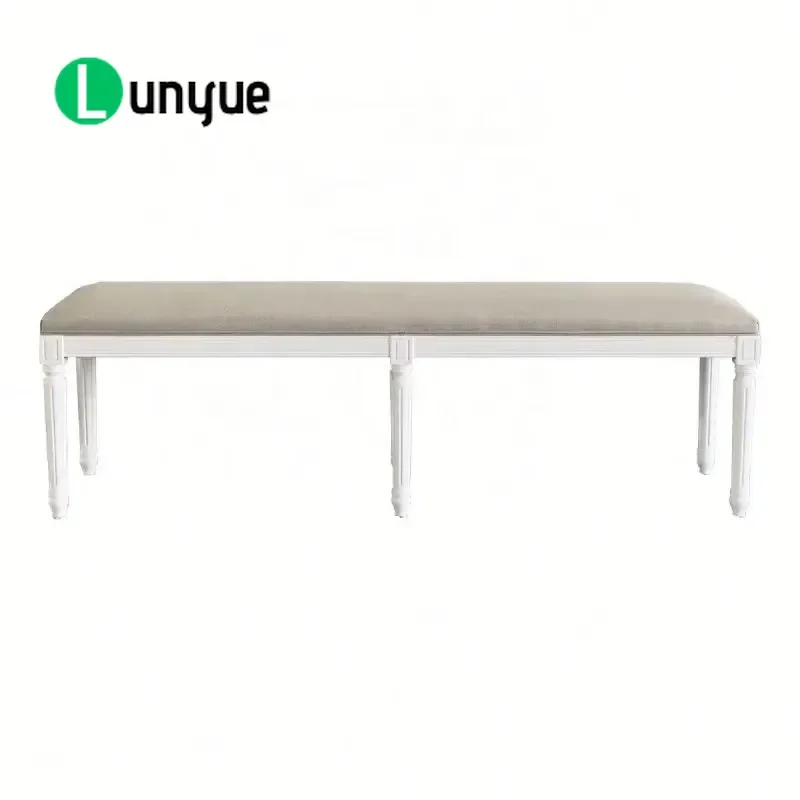 Vintage Antoinette Ottoman Wooden Base Upholstered Fabric Bench Seat Bedside Stool for Bedroom Furniture Home Decor