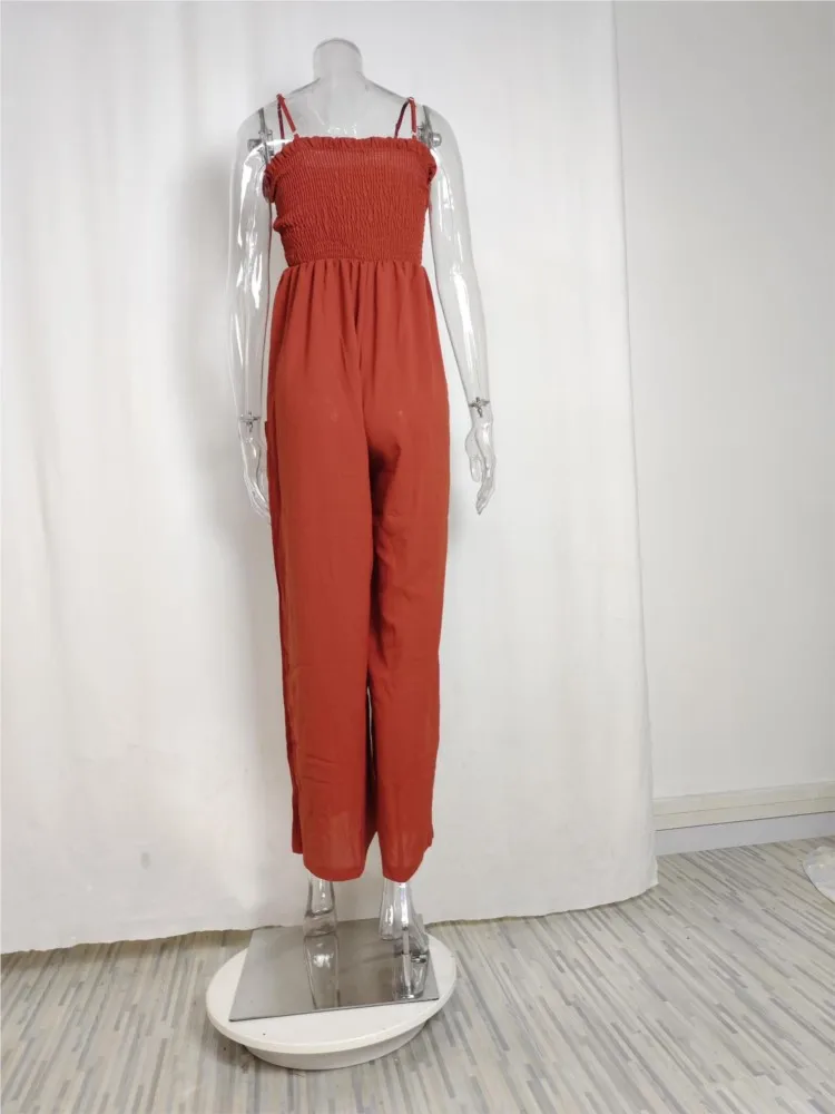 Mono elegante de cintura alta para mujer, peto plisado de tirantes de Color sólido, ropa informal para ir al trabajo, monos rojos a la moda para