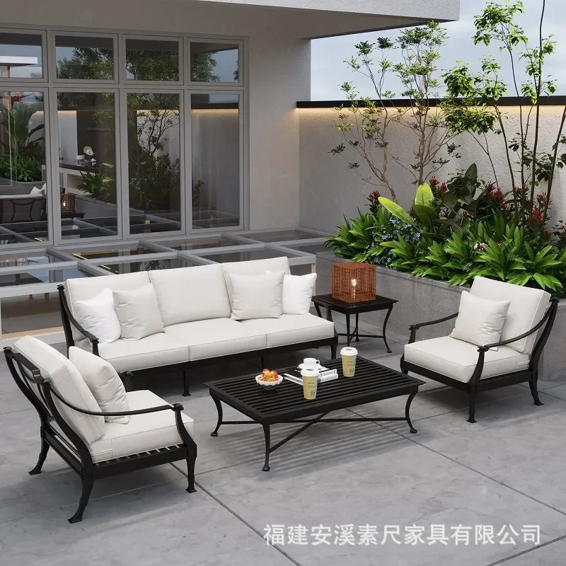 for Outdoor Cast Aluminum Sofa Set Villa Sunroom Pavilion Courtyard Rainproof Table and Chairs Wrought Iron Furniture
