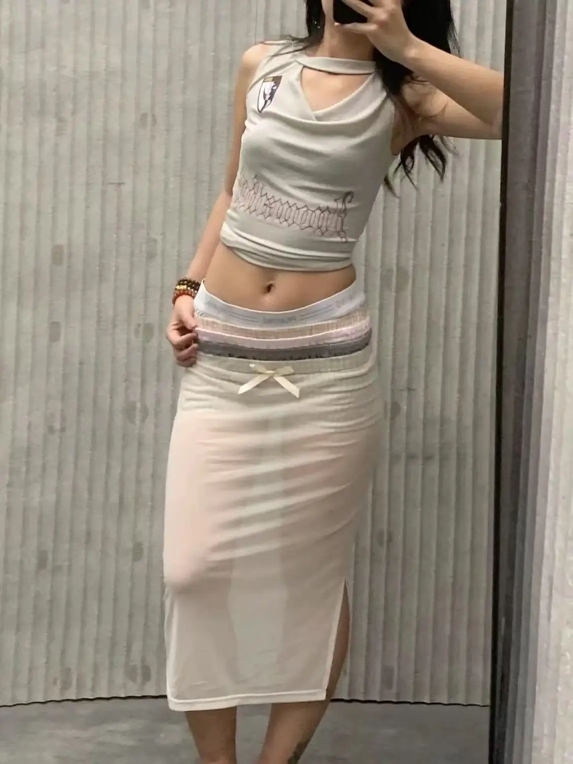 スカート PRAYING Boxer Sheer Skirt Praying Boxer sheer spliced see-through high-waist skirt - AliExpress