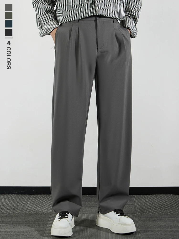 

Spring Summer Men's Drape Suit Pants Baggy Straight Business Casual Trousers Streetwear Solid Comfort Drawstring Male Clothing