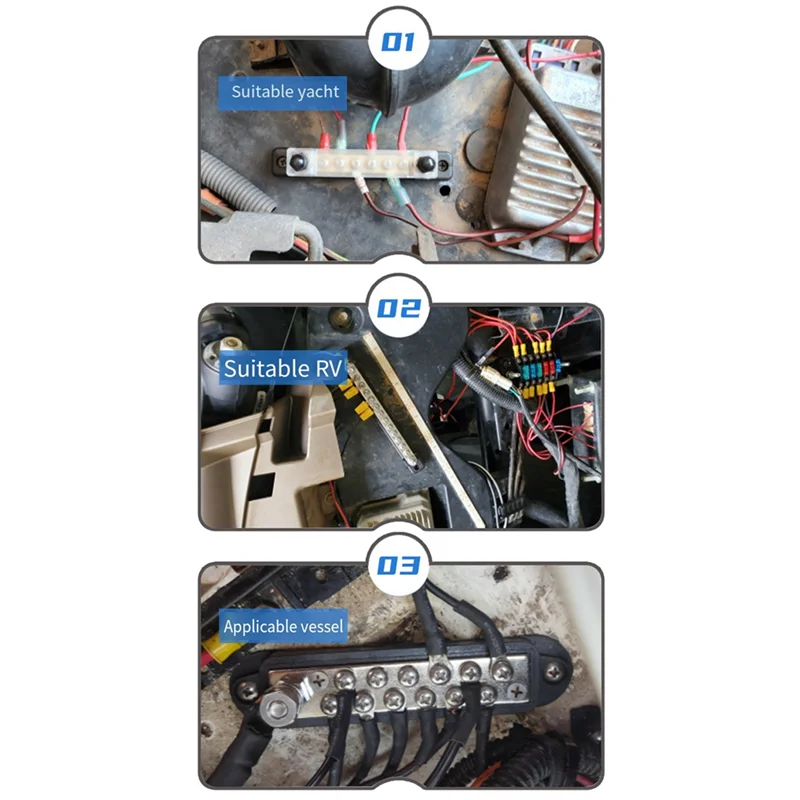 10 Way Screw Terminal Blocks 150A Busbar with Terminals for Vehicle and Boat Wiring Rebuilds Supports Up to 48V