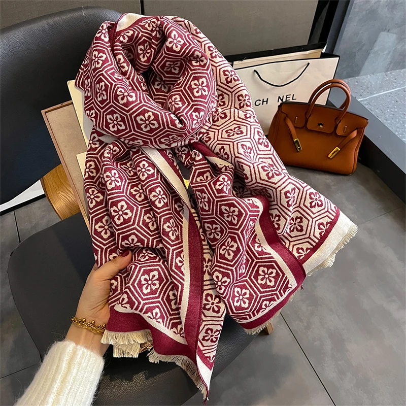 

Зимний кашемировый женский шарф, женские элитные брендовые шарфы, женская длинная бандана, женская модная шаль, платок, пончо, пашмина 2025