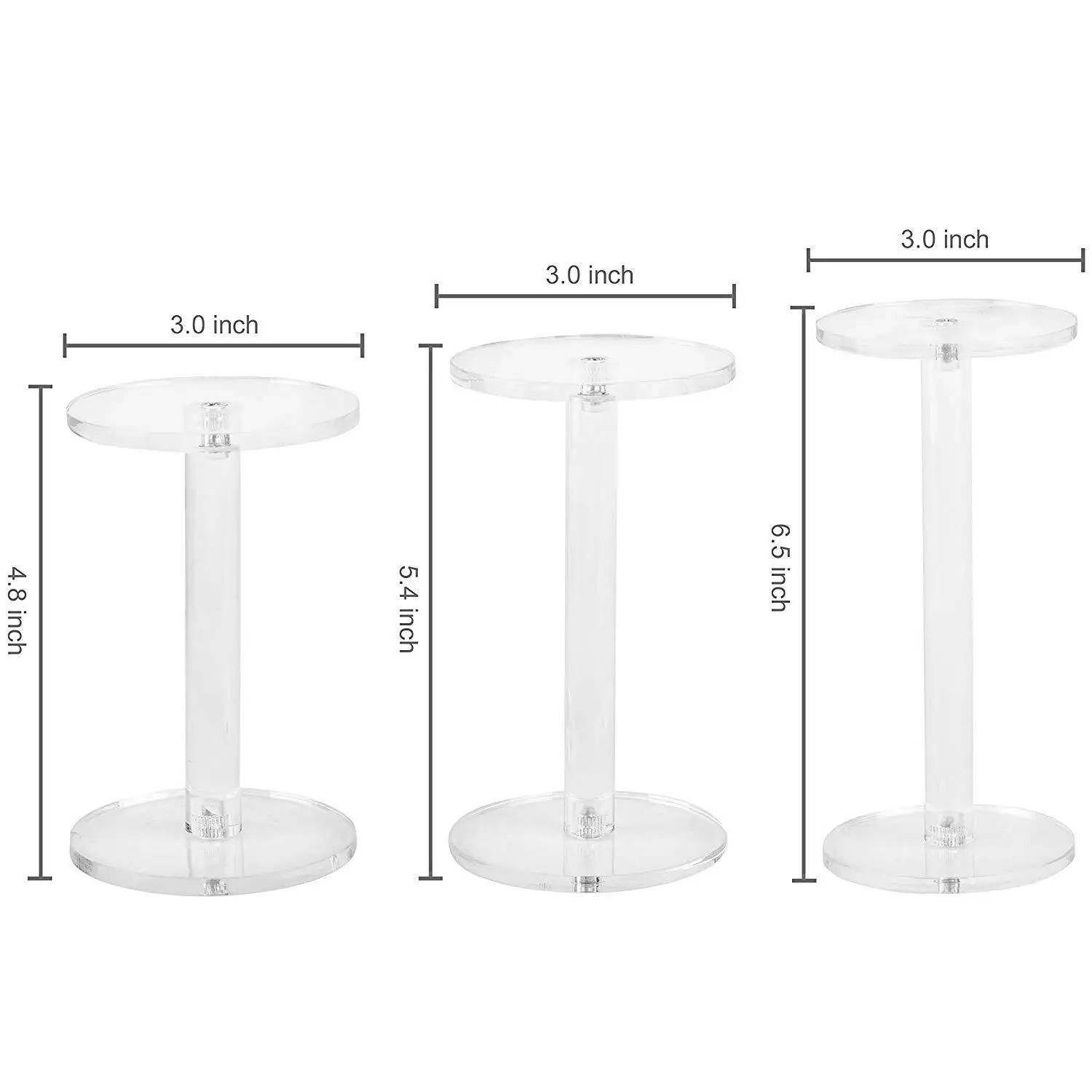 Acrylic Display Riser Set of 3 Clear Round Acrylic Jewelry Watch Display Pedestal Riser Stands