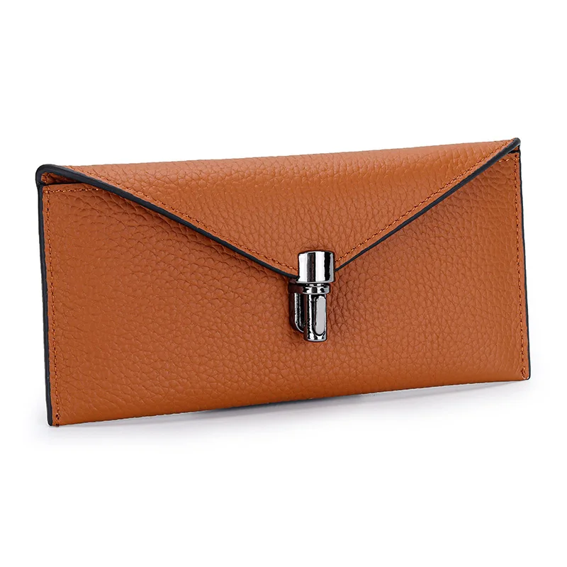 

Genuine Leather Women Wallets Fashion Lock Long Purse First Layer Of Cowhide Female Wallet Clutch Bag Thin Envelope Billfold