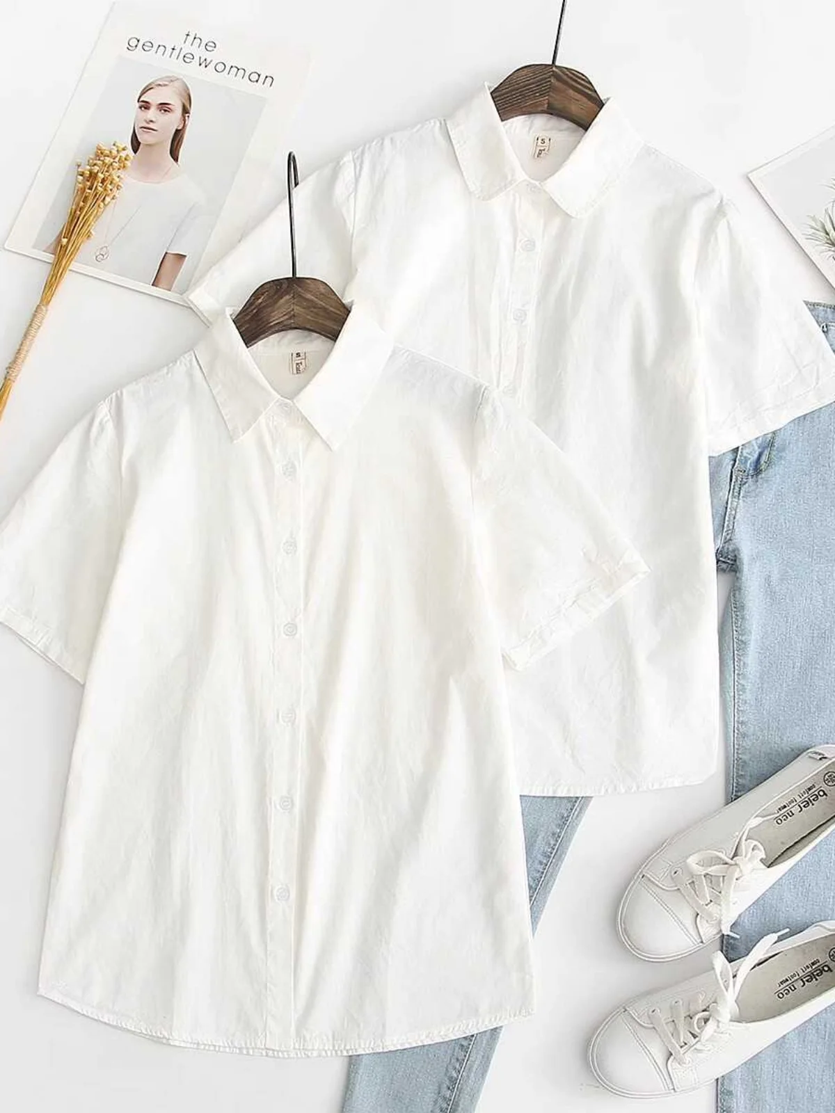 

Loose Women's White Shirt Korean Style Half Sleeve Workwear Jk Uniform Summer Fashion Straight Cut Short Sleeve Collar