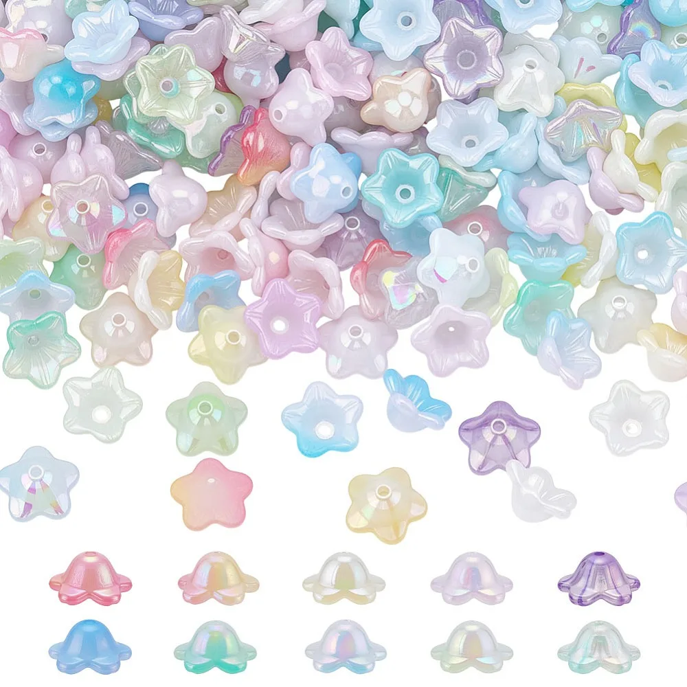 

300Pcs 10 Colors Painted Acrylic Bead Caps Flower Mixed Color 12.5x6.5mm Hole: 1.5mm 30pcs/color