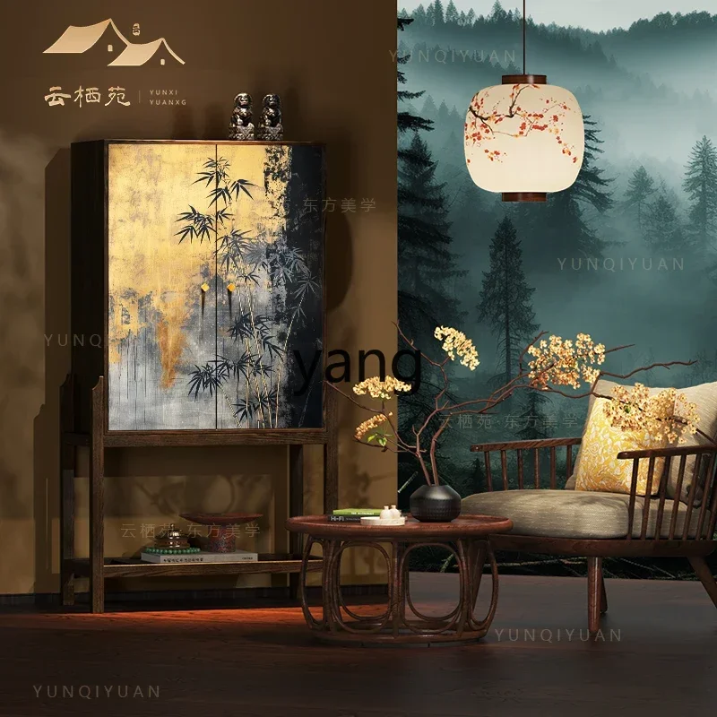 LTT light luxury locker, high-footed cabinet next to the sofa in the living room, facing the door, solid wood porch cabinet