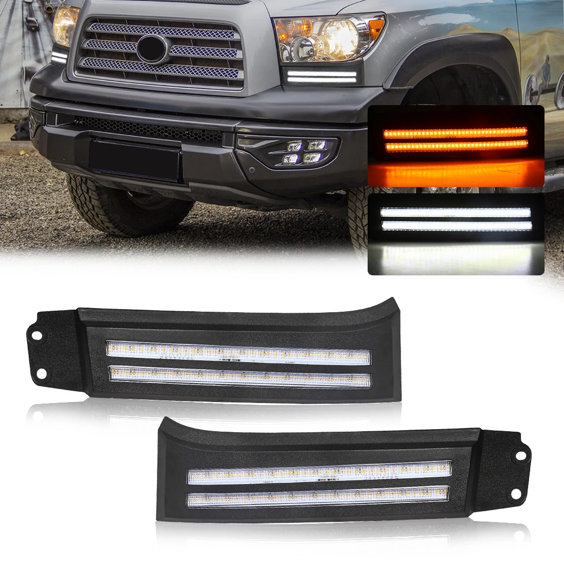 

For Toyota Tundra 2007-2013 Sequoia 2008-2017 LED Daytime Running Lights White DRL Daylights Amber Turn Signal LED DRL 2 Colors
