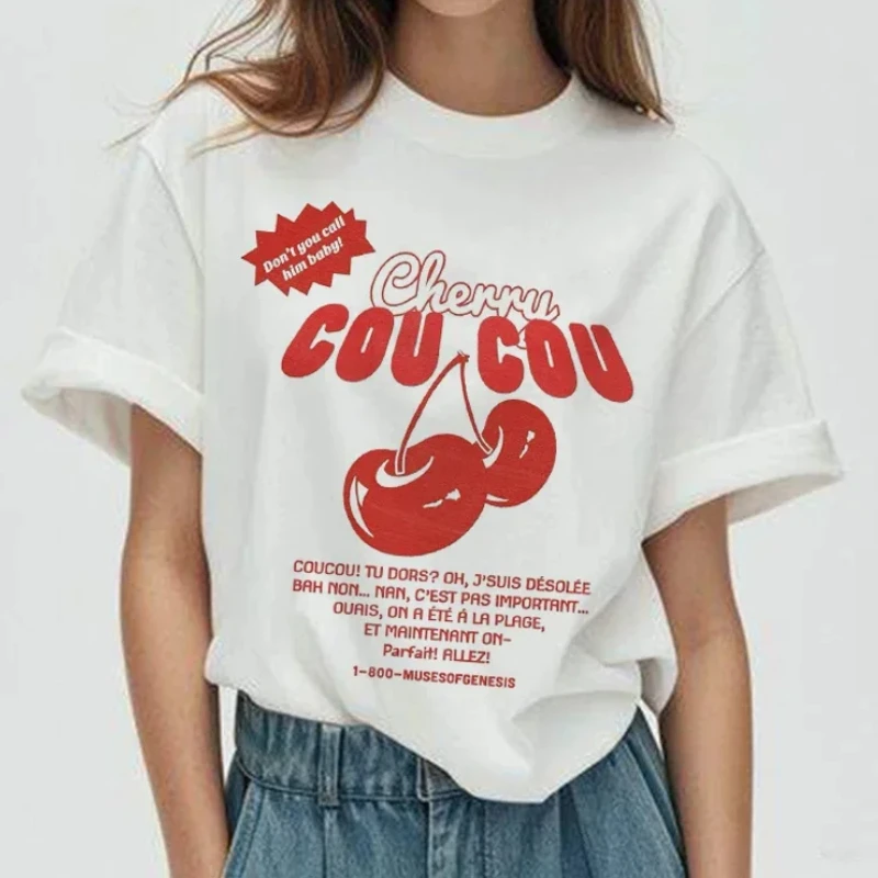 Coucou Kirsche Delicous Grafik T-Shirts Nette Lose Kurzarm T-shirts Baumwolle Frauen Retro Boho T Shirt Weibliche Kleidung Geschenke