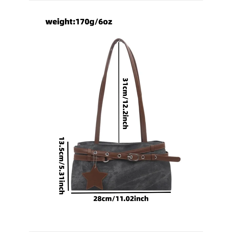 Vintage Tie-Dye Baguette Underarm Bag, Y2K Spicy Girl Shoulder Mini Purse With Metal Buckle Belt & Star Pendant
