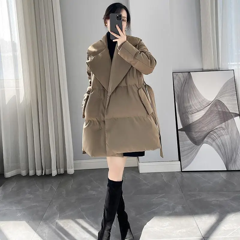 

Khaki Warm Foreign Cotton Clothes Women's Fall and Winter New Korean Thickened Medium and Long Bread Clothes Cotton Coat Parkas