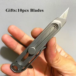 High-end Titanium Utility Pocket Knife Box Cutter 9mm Replaceable Blade Art Knifes DIY Stationery knife Profesional Hand Tools