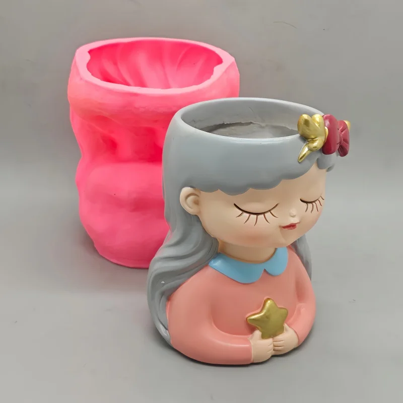 2026 Silicone Mold for Cement Flower Pot | Girl Holding Star Succulent Planter | DIY Resin & Concrete Vase Craft Tool - view 2