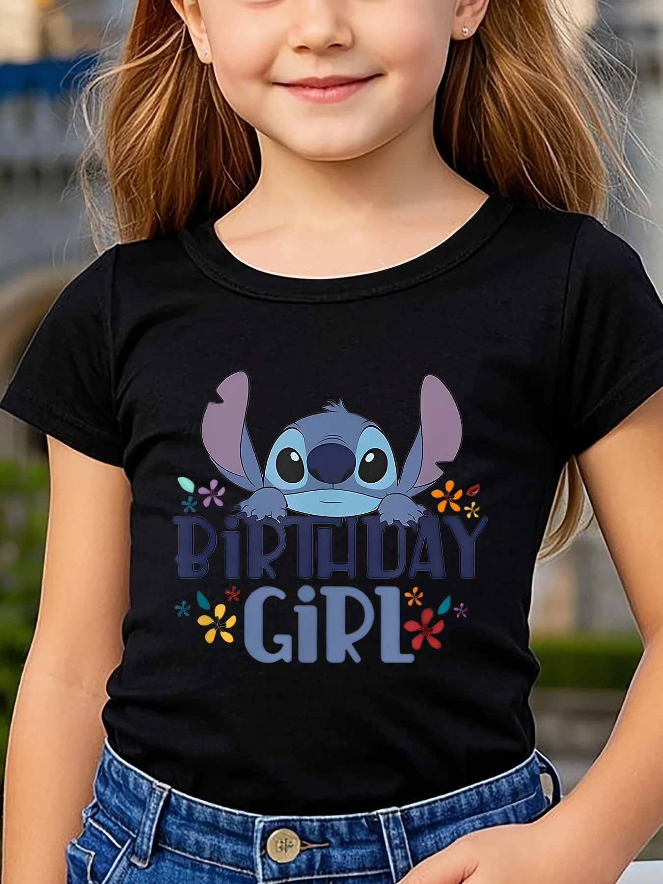 تي شيرت عيد الميلاد للفتيات - قميص علوي بأكمام قصيرة مطبوع عليه رسوم كرتونية لطيفة للشباب، تي شيرت نابض بالحياة مع زهور ونجوم ملونة