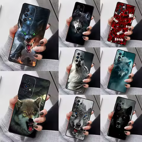 Angry Wolf Phone Case For Samsung Galaxy S23 S21 S20 FE S24 S22 Ultra Note20 S10 S9 S8 Plus A40 A52 A12 A13 A53
