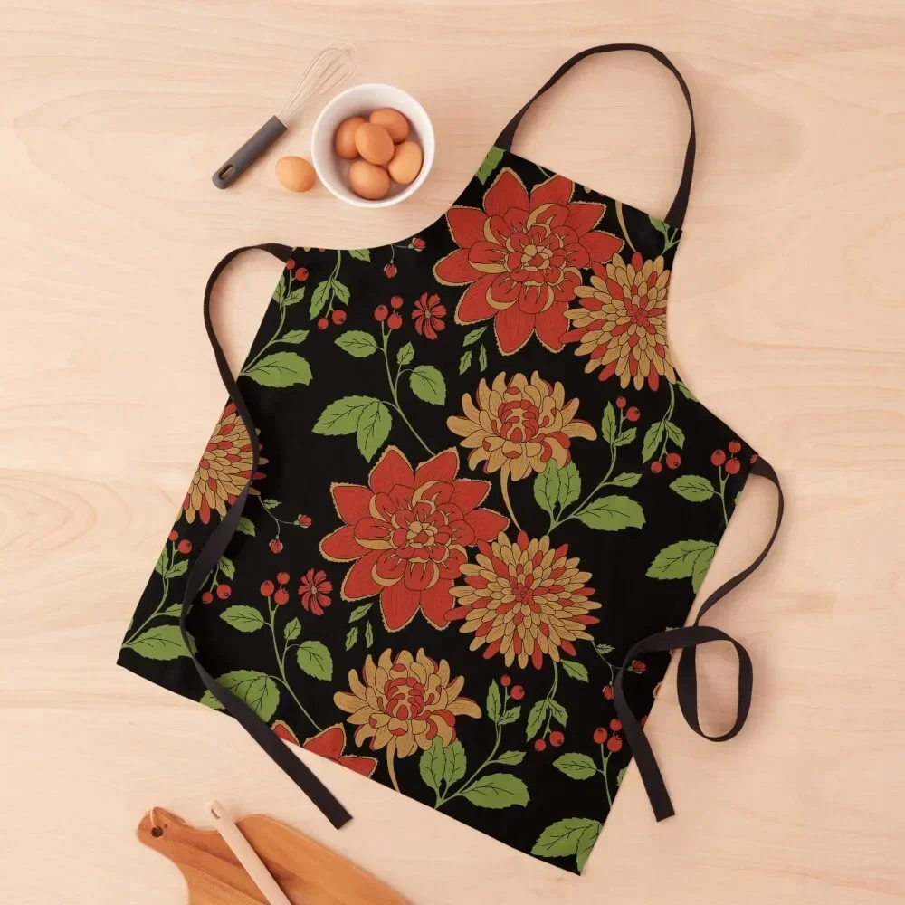 

Midnight Floral Apron For Nail Stylist Restaurant Kitchen Apras Man restaurant accessories Apron