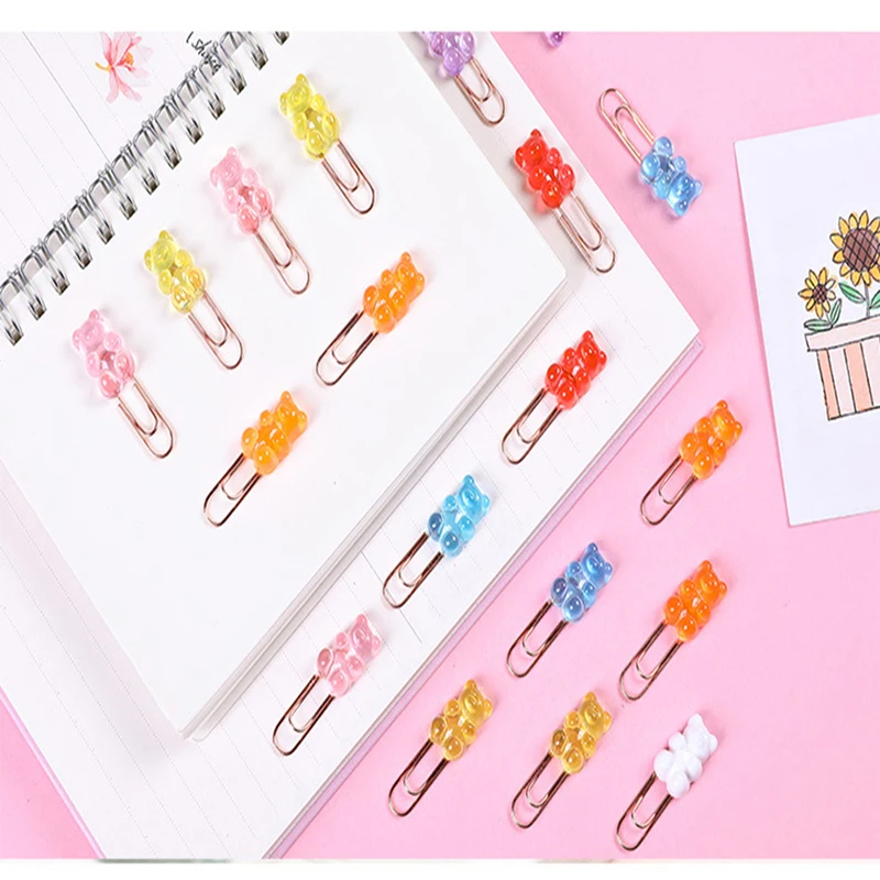 4pcs Simple Creative Multi-Function Color Bear Metal Paper Clip Cute Cartoon Binding Pin Paper Student Stationery Accessories