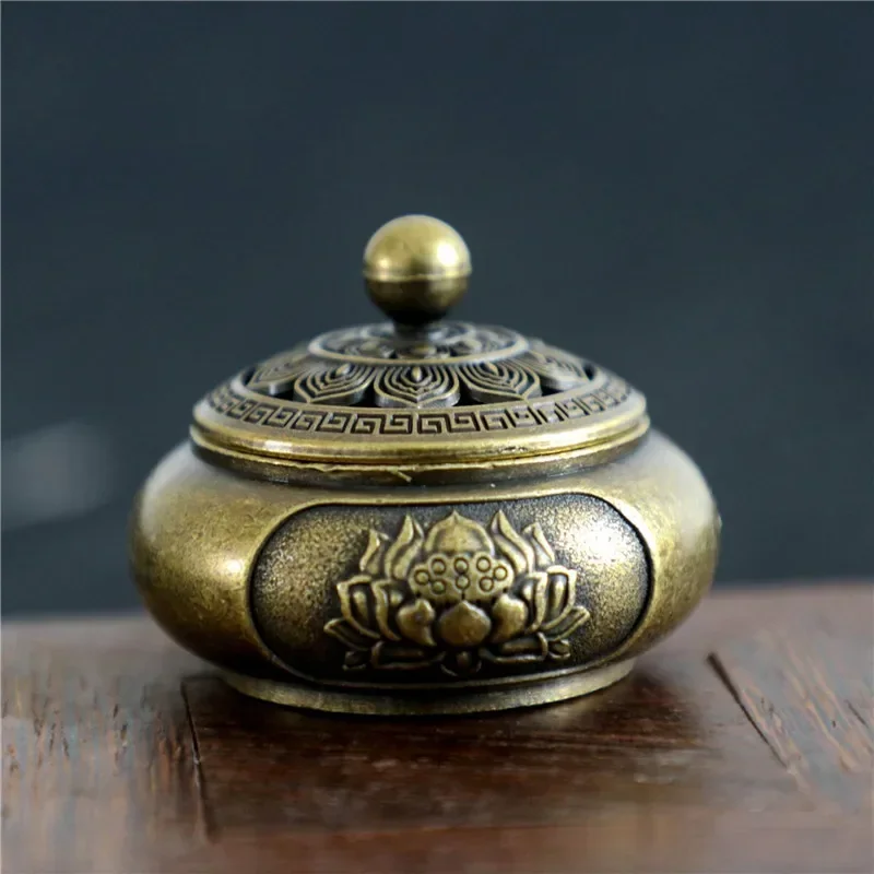 NEW Copper Small Lotus Pocket Hollow Out Incense Stick Burner Brass Incense Holder With Cover Home Decoration Sandalwood Cense