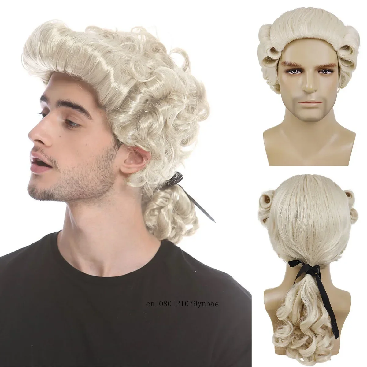 Synthetic Lawyer Judge Baroque Cosplay Wig Heat Resistant Deluxe Historical Long Curly Blonde Wigs Anime for Men Male Halloween