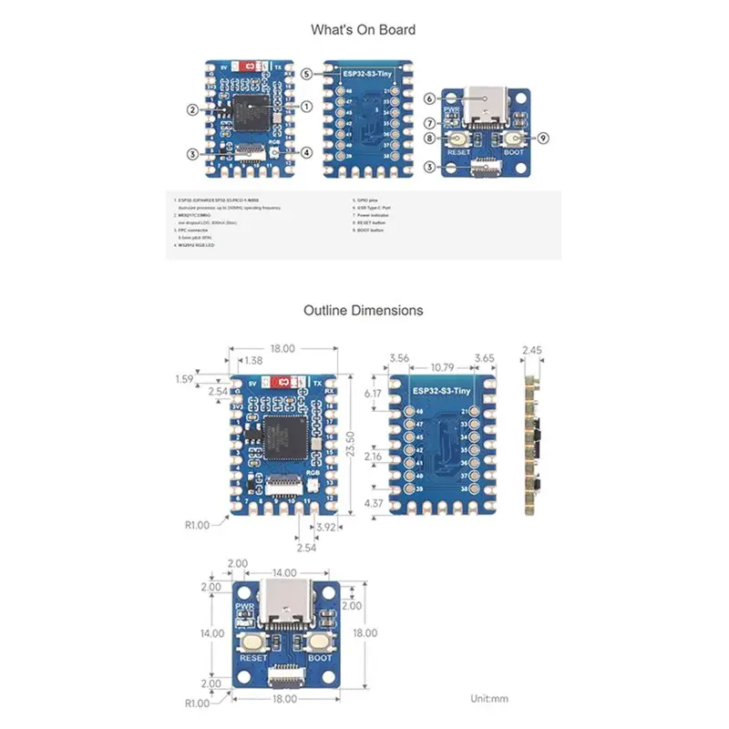 AT82-ESP32-S3 Mini Development Board , ESP32-S3FH4R2 Dual-Core 240Mhz,Optional USB Adapter,Compact Iot Microcontroller Module
